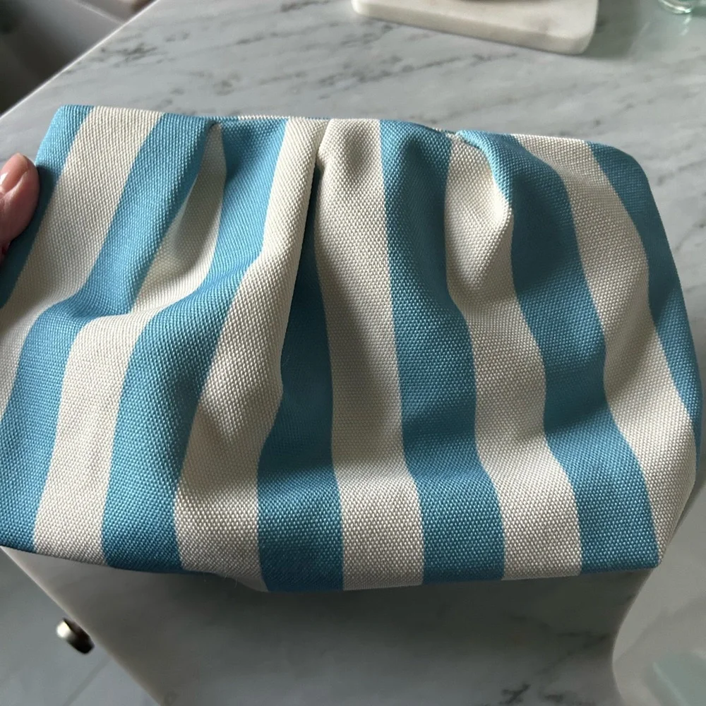 Blue and White Striped Cosmetic Bag Durable Fabric